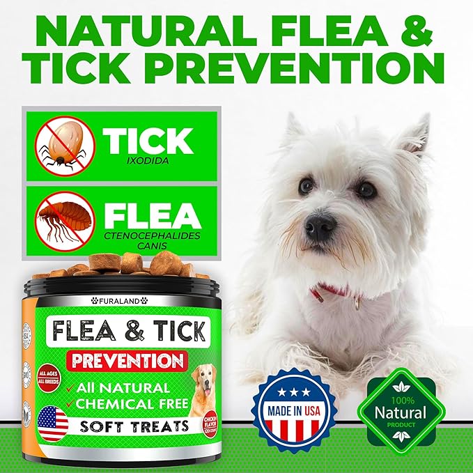 Flea and Tick Prevention for Dogs Pills - Dog Flea and Tick Treatment Chewable - Oral Flea Treatment Dogs - Dog Flea & Tick Control Chewables - Natural Flea and Tick Chewables for Dogs - Made in USA