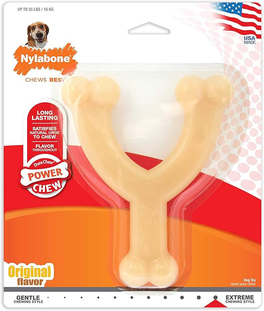 Nylabone Power Chew Wishbone Chew Toy for Dogs, Indestructible Chew Toys for Aggressive Chewers, Original Flavor, Medium up to 35 lbs. (1 Count)