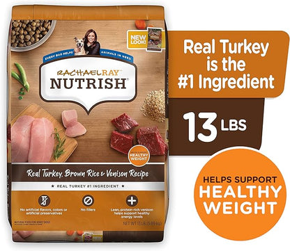 Rachael Ray Nutrish Dry Dog Food, Turkey, Brown Rice & Venison Recipe for Weight Management, 13 Pounds