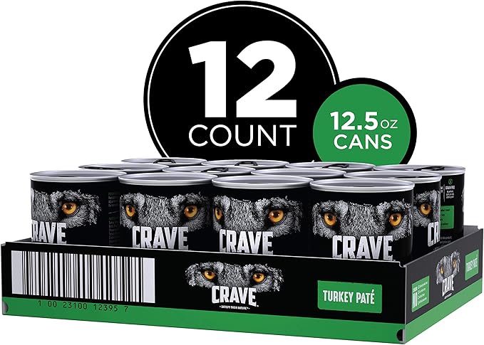 CRAVE Grain Free Adult Canned High Protein Natural Soft Wet Dog Food Turkey Paté, (12) 12.5 oz. Cans