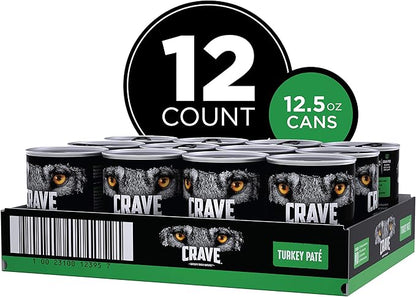 CRAVE Grain Free Adult Canned High Protein Natural Soft Wet Dog Food Turkey Paté, (12) 12.5 oz. Cans