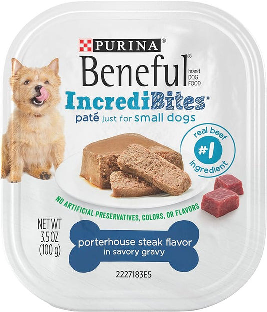 Beneful IncrediBites Pate Wet Dog Food for Small Dogs Porterhouse Steak Flavor in a Savory Gravy - 3.5 Ounce (Pack of 12)