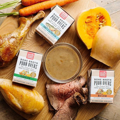 Variety Pack (6) Honest Kitchen Bone Broth Pour Overs Wet Dog Food Topper (2) Beef Stew (2) Turkey & Salmon Stew (2) Chicken Stew (5.5 oz Each) with AuroraPet Wipes