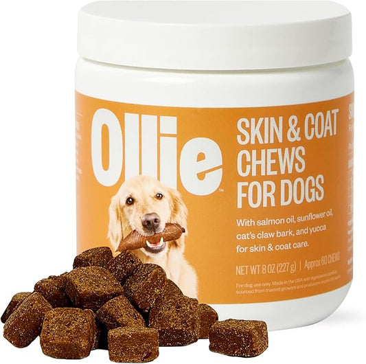 Ollie Dog Skin & Coat Supplement - Soothes Irritated Skin - Promotes Healthy & Shiny Fur & Coat - 60 Count Appx.