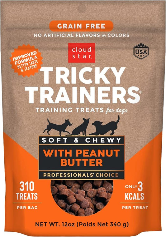 Cloud Star Tricky Trainers Chewy Grain Free Training Treats for Dogs, Made in the USA, Peanut Butter 12 oz.