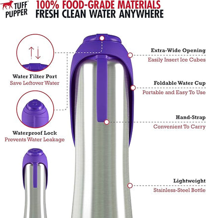 PupFlask Large Dog Water Bottle | 27 or 40 OZ Stainless Steel | Convenient Dog Water Dispenser | Puppy Travel Water Bowl | Portable Pet Water Bottle | Leak Proof Bottle Perfect Size For All Dog Breeds