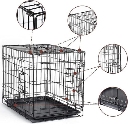 DONORO Dog Crates Kit for Small Size Dogs Indoor with Dog Crate Cover, Double Door Dog Kennels & Houses for Puppy and Cats, Collapsible Metal Contour Dog Cages (42-Inch Kit)