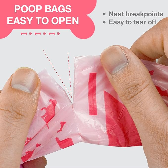 Dog Poop Bags Rolls with Dispenser, Leak Proof, Extra Thick Doggie Pet Waste Bags, 360 Count Poop Bag and Doggy Holder for Dogs Cats, Unscented, Pink