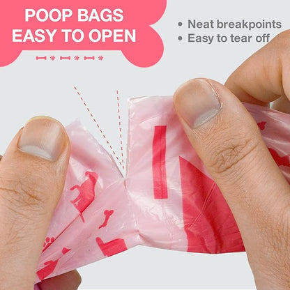 Dog Poop Bags Rolls with Dispenser, Leak Proof, Extra Thick Doggie Pet Waste Bags, 360 Count Poop Bag and Doggy Holder for Dogs Cats, Unscented, Pink