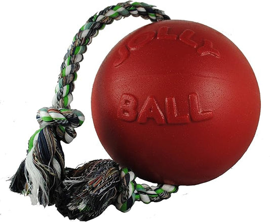 Jolly Pets Romp-n-Roll Rope and Ball Dog Toy, 6 Inches/Medium, Red (606 RD)