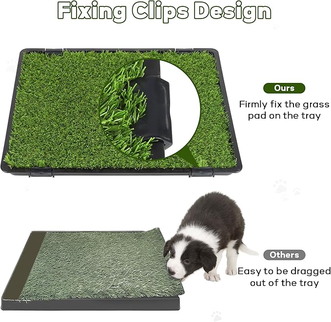 Dog Grass Pad with Tray: Reusable Training Pad with 3-Pack Replaceable Artificial Grass - Quick Absorbent Indoor Portable Dog Patio Potty, Washable Pee Pad For Small Medium To Large Dog, 22"x18" Black