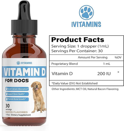 Vitamin D for Dogs | Supports Strong & Health Bones | Vitamin D Supplements for Dogs | Vitamin D Dog | Dog Vitamins and Supplements | Dog Vitamins Multivitamin | Vitamins for Dogs | 1 fl oz