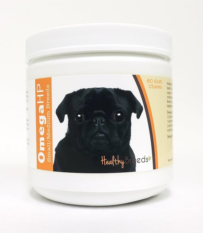 Healthy Breeds Pug Omega HP Fatty Acid Skin and Coat Support Soft Chews 60 Count