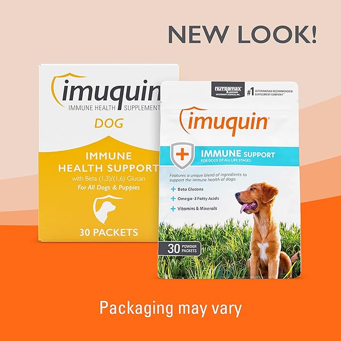 Nutramax Laboratories Nutramax Imuquin Immune Health Supplement Powder for Dogs, with Beta Glucans, Marine Lipids, Vitamins and Minerals, 30 Packets, Updated Version