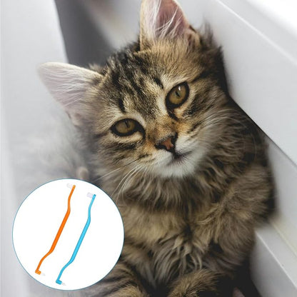 2pcs Dual Sided Cat & Dog Toothbrushes 6.3x0.63in Kitten Puppy Teeth Cleaning Brush Micro Head Pets Kitty Dental Care for Prevent Bad Breath & Plaque Tartar Formation (Blue,Orange)