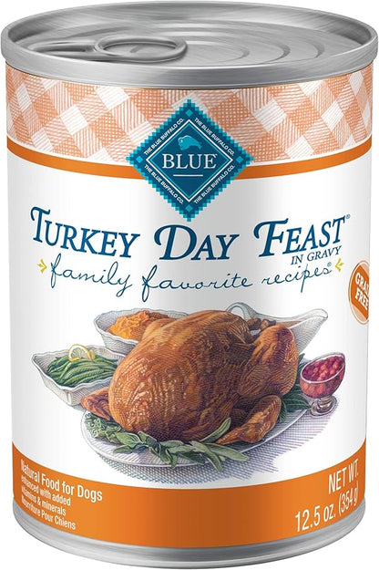 Blue Buffalo Family Favorites Natural Adult Wet Dog Food, Turkey Day Feast 12.5-oz can (Pack of 12)
