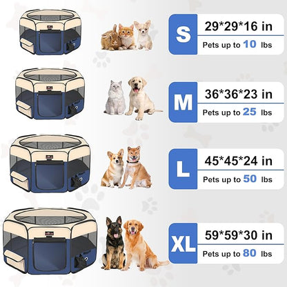 Dog Playpen, Cat Playpen - Foldable Pet Playpen with Carrying Case, Portable Pet Tent for Indoor/Outdoor Use | Water Resistant | Removable Shade Cover - (Blue, Medium)