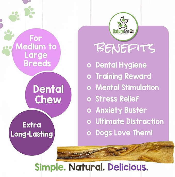 Nature Gnaws - Hide Sticks for Dogs - Premium Natural Beef Dental Bones - Long Lasting Dog Chew Treats for Aggressive Chewers - Puppy Training Reward (Pack of 2)