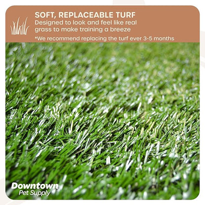 Downtown Pet Supply Dog Grass Pad with Tray, 17 x 25 - Outdoor and Indoor Potty System for Dogs with Replaceable Synthetic Grass Pee Turf - Portable and Waterproof Turf Dog Potty