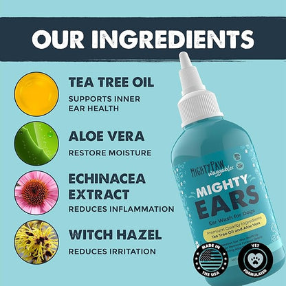 Mighty Paw Waggables Dog Ear Wash (Made in USA) | Dog Ear Cleaner Solution. Dog Ear Wash Cleaner Aloe Vera Dog Ear Drops. Liquid Ear Cleaner for Dogs. For Itchy Ears, Yeast & Healthy Ear Canals (4 oz)