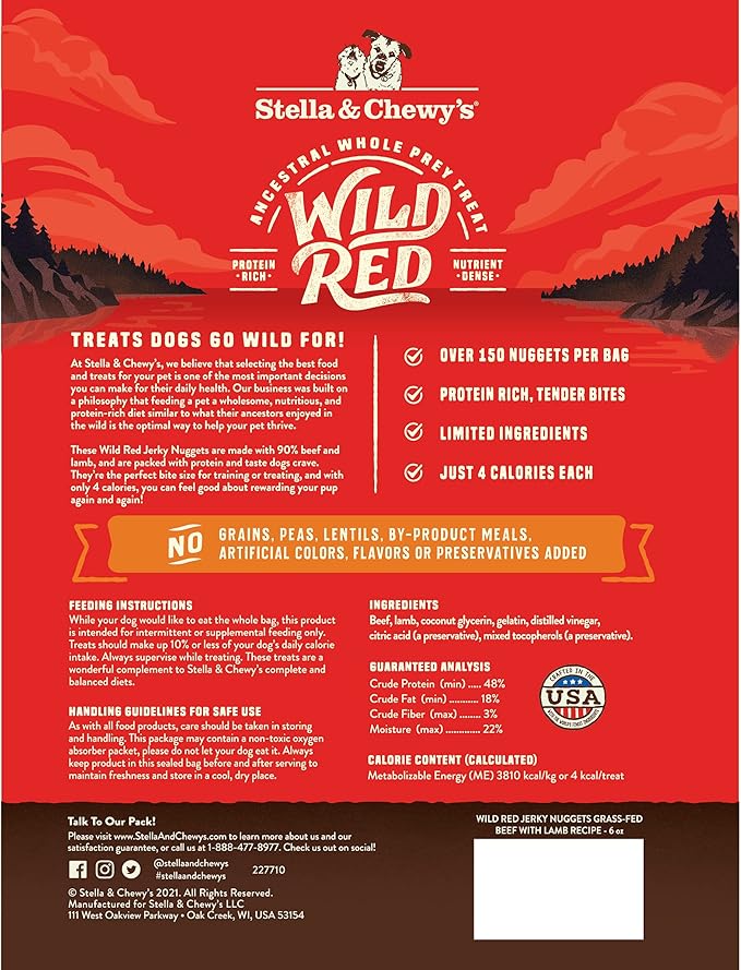 Stella & Chewy's Wild Red Jerky Nuggets Dog Treats Beef & Lamb Recipe, 6 oz. Bag