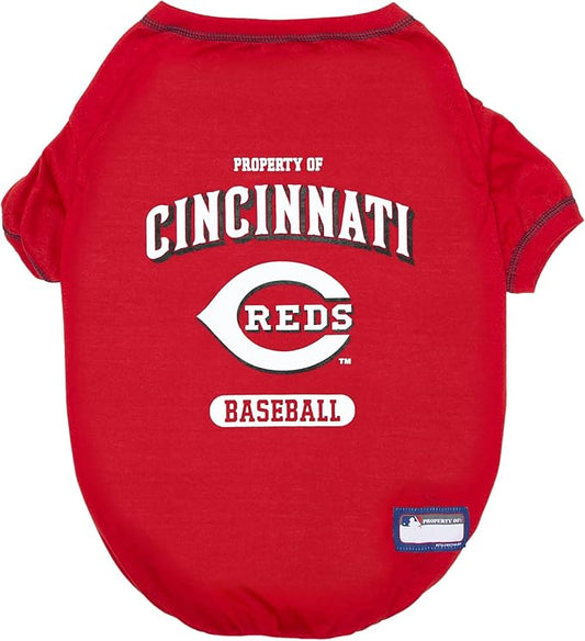 MLB Cincinnati Reds Dog T-Shirt, Large. - Licensed Shirt for Pets Team Colored with Team Logos. - Premium Stretchable Materials for The Comfort of Your Dog & cat.