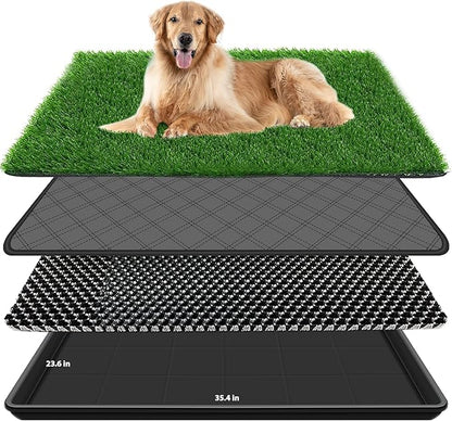 35.4 x 23.6In Dog Grass Pad with Tray Pet Potty Fake Grass Training Mat Artificial Grass for Dogs with tray on Indoor and Outdoor