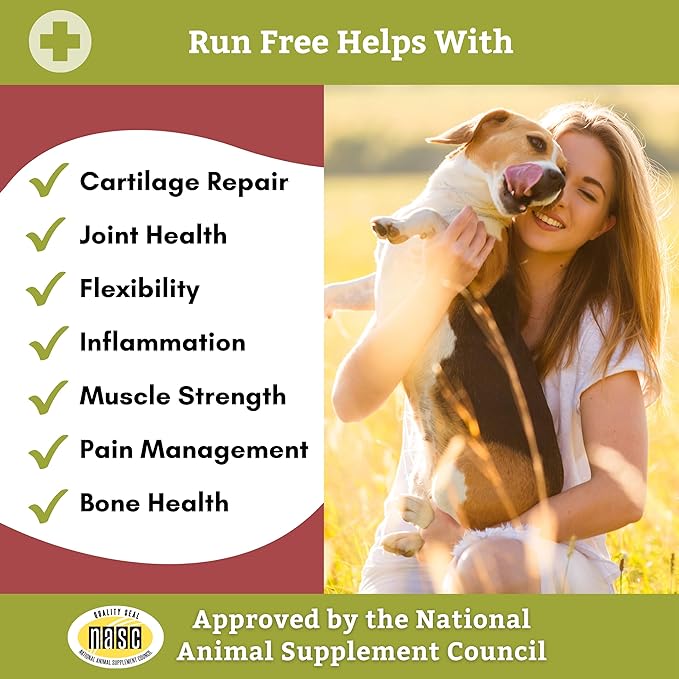 Wholistic Pet Organics Run Free: Dog Joint Health Supplement Glucosamine and Chondroitin Supplement Large Dog and Cats Arthritis Pain Relief with MSM for Mobility and Immune Support