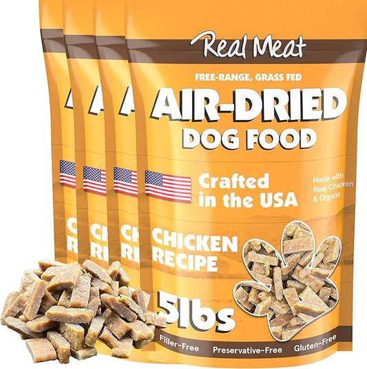 Real Meat Air Dried Dog Food w/Real USA Chicken - Four 5lb Bags of Grain-Free Real Meat Dog Food Sourced from Free-Range, Cage-Free Chicken - Digestible, All Natural, High Protein Chicken