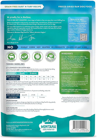 Montana Dog Food Grain-Free Small Batch Freeze Dried Raw Dog Food Topper & Complete Meal (Surf & Turf) – Made in USA, Added Prebiotics & Probiotics, No Synthetic Vitamins (12 oz)
