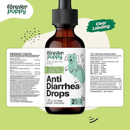 Anti-Diarrhea Liquid Drops for Dogs - Diarrhea Relief Drops - Fiber Supplements w/Psyllium Husk - Prebiotics for Dogs' Digestive Support - Dog Food Supplements for Firmer Stool & Gut Health - 2 oz