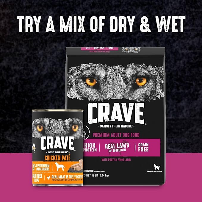 CRAVE Grain Free High Protein Adult Dry Dog Food with Lamb, 12 lb. Bag