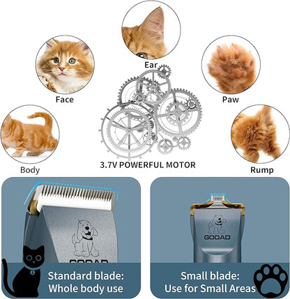 Cat Clippers for Matted Hair, Cat Grooming Kit, Cordless Cat Shaver for Long Hair, Low Noise Paw Trimmer, Cat Hair Trimmer for Grooming,Quiet Pet Hair Clippers Tools for Cats Dogs (Blue)