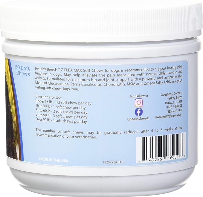 Healthy Breeds Bergamasco Z-Flex Max Hip and Joint Soft Chews 50 Count