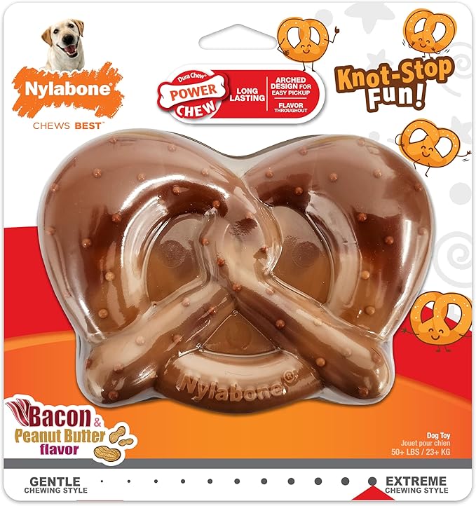 Nylabone Power Chew Pretzel Dog Chew Toy - Fun & Cute Dog Toys for Aggressive Chewers, Durable Dog Toys, Bacon & Peanut Butter Flavor, X-Large/Souper (1 Count)