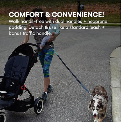 Black Rhino - Premium HANDS FREE DOG LEASH for Running Walking Jogging & Hiking - Adjustable Length Dual Handle Bungee Leash Medium – Large Dogs Neoprene Padded Handles - Running Pouch Included Aqua