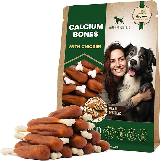 Dog Calcium Bones Wrapped Chicken & Rawhide Free Chew Treats - Pet Healthy Dried Snacks & Grain Free Meat - Bulk Best Chews for Christmas, Training Small & Large Dogs - Made for USA