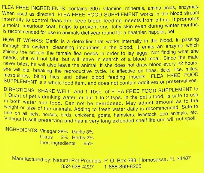 Flea-Free Pure Organic Food Supplement and Natural Pet Products , 128 Ounce
