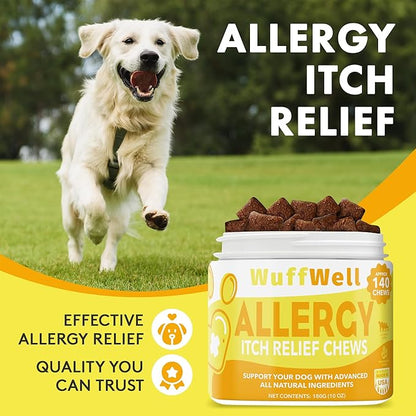 Pet Allergy Chews for Itchy Dog Relief - Allergy and Immune Chews for Dogs - Allergy Chews for Dogs Itching and Linking - Dog Itchy Skin Relief with Colostrum & Apple Cider Vinegar - 140 Ct