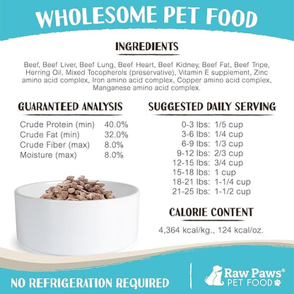 Raw Paws Freeze Dried Dog Food & Cat Food - Beef Recipe, 16-oz - Made in USA - Freeze-Dried Dog Food - Freeze Dried Raw Dog Food - Raw Dog Food Freeze Dried - Raw Food for Dogs - Freeze Dried Cat Food