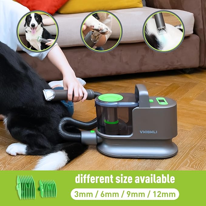 Vkiskli Pet Clipper Grooming & Pet Grooming Vacuum Kit,Low Noise Technology Picks Up 99% Pet Hair,4 in 1 Proven Grooming Tools,1.2L Capacity Pet Hair Dust Cup (with Clipper)