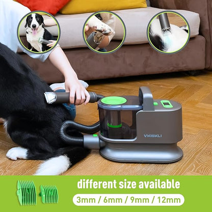 Vkiskli Pet Clipper Grooming & Pet Grooming Vacuum Kit,Low Noise Technology Picks Up 99% Pet Hair,4 in 1 Proven Grooming Tools,1.2L Capacity Pet Hair Dust Cup (with Clipper)