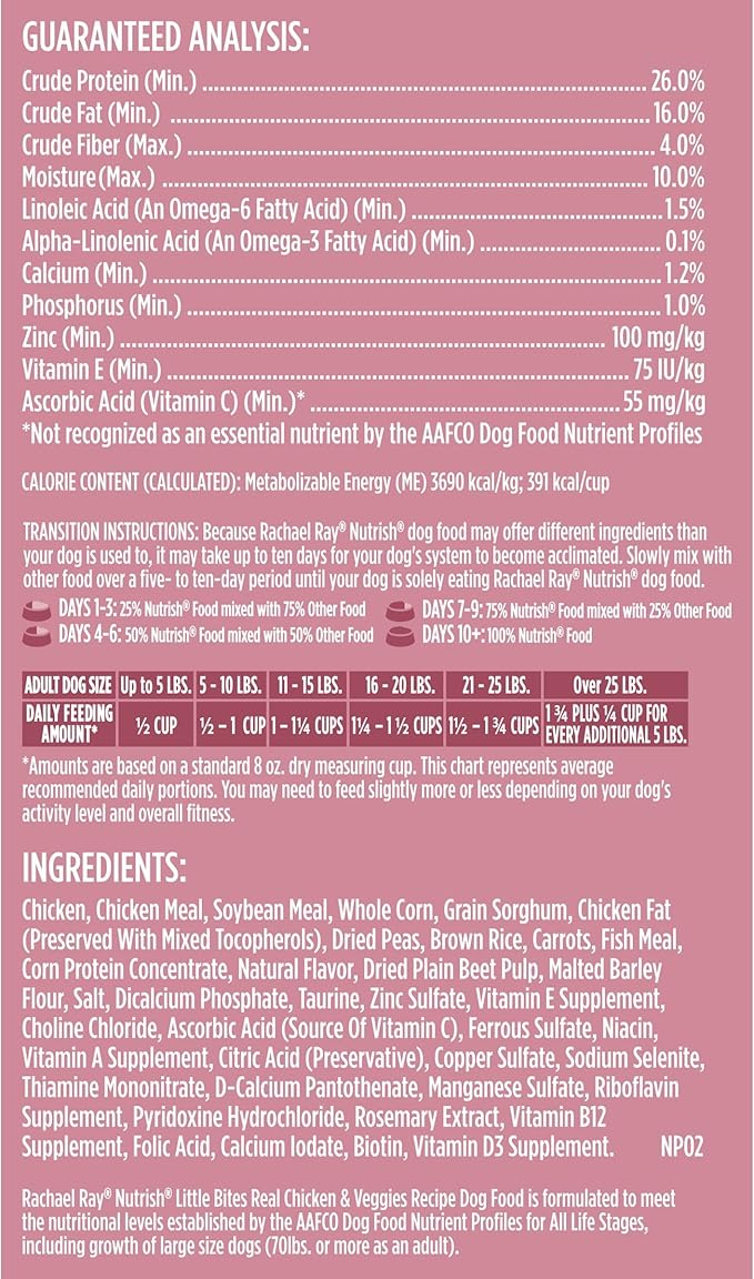 Nutrish Rachael Ray Little Bites Dry Dog Food, Chicken & Veggies Recipe for Small Breeds, 6 Pounds