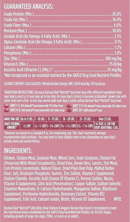Nutrish Rachael Ray Little Bites Dry Dog Food, Chicken & Veggies Recipe for Small Breeds, 6 Pounds
