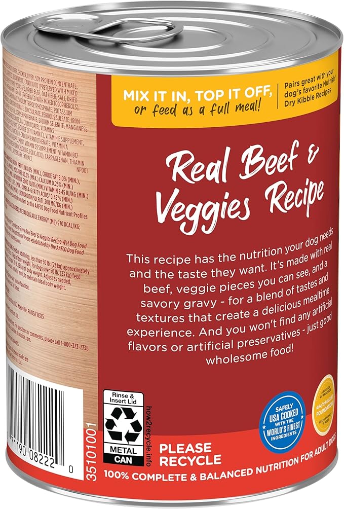 Nutrish Rachael Ray Chunks in Gravy Wet Dog Food, Real Beef & Veggies Recipe, 13 Ounce (Pack of 12)
