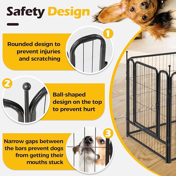 ComSaf Dog Playpen, 32" Height 8 Panels Metal Dog Fence with One Easy-Carry Straps, Playpen Pet Fence for Large/Medium/Small Dogs, Portable Dog Pen for Outdoor, Indoor, RV, Camping, Yard