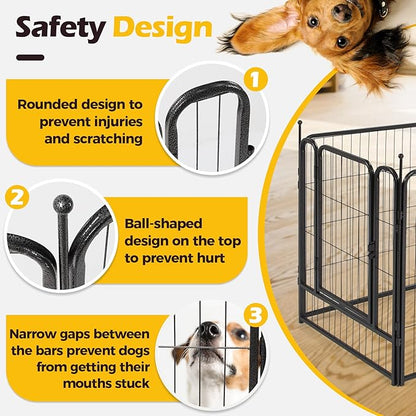 ComSaf Dog Playpen, 32" Height 8 Panels Metal Dog Fence with One Easy-Carry Straps, Playpen Pet Fence for Large/Medium/Small Dogs, Portable Dog Pen for Outdoor, Indoor, RV, Camping, Yard