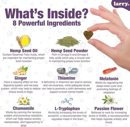 Larry Calming Dog Chews for Anxiety Relief, All-Natural Ingredients, Delicious Flavor, No Drowsiness, Made in The USA