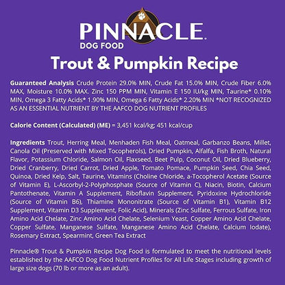 pinnacle pet Trout & Pumpkin Dry Dog Food 4 lb, Infused with Broth