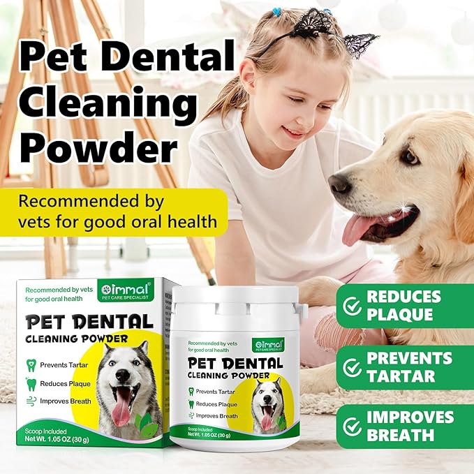 2 PACK Dog Teeth Cleaning Powder,Dog Dental Powder with Probiotics Effectively Remove Tartar,Plaque,Stains,Bad Breath,Dog Teeth Cleaning Power Support Oral Care for Small,Medium,Large Dogs,1.05oz